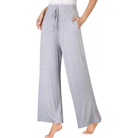  Women's Yoga Pants Elastic Waist Solid Palazzo Casual Wide Leg Lounge Pants with Pockets